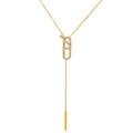 Elegant 18K gold-plated stainless steel Y-necklace with crystal-set oval link and bar pendant - Gold White