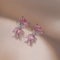 Pink bear drop earrings with multifaceted zircon stones and silver-tone metal finish - Pink Bear Earrings (E0197) / Pink