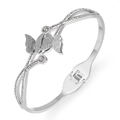 Frosted butterfly stainless steel bangle with sparkling cubic zirconia stones - White Gold