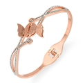 Frosted rose gold butterfly titanium steel bracelet with rhinestones on white background - Rose Gold