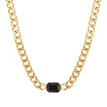 Goldene grobe Gliederkette im Vintage-Stil mit einem markanten schwarzen Edelstein-Anhänger - Halskette / Schwarz