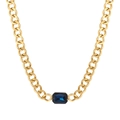 Luxuriöse goldene Gliederkette mit rechteckigem dunkelblauem Edelstein-Anhänger in Mitte - Halskette / Blau