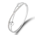 Pulsera cruzada de acero inoxidable plateado con anillos de números romanos y cristales - Oro blanco