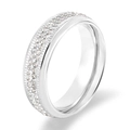 Anillo minimalista de acero inoxidable plateado con doble fila de circonitas y bordes - US 6 / Acero y Piedra Blanca