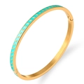 Brazalete de acero de titanio dorado con esmalte turquesa ondulado y patrón de puntos - Dorado Verde 1 (Lunares)