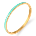 Brazalete dorado de acero con esmalte azul claro y textura de rejilla fina - Dorado Verde 2 (Cuadrícula)