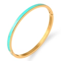 Brazalete de acero de titanio dorado con esmalte azul claro y patrones de estrellas - Dorado Verde 3 (Flor de Estrella)