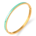 Bracciale rigido dorato in acciaio inossidabile con onde in smalto verde menta e cerniera - Oro Verde 5 (Onda a Dente di Sega)