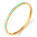 Bracciale rigido in acciaio al titanio dorato con smalto turchese e chiusura a cerniera - Oro Verde 6 (Motivo a Foglia)