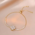 Golden clover bracelet with white zircons and adjustable slider clasp design - Purple Heart Rotating Bracelet (TS0328)