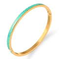 Bracciale in acciaio inossidabile dorato con motivo a smalto turchese e chiusura - Gold Green 7 (Fishbone Pattern)