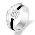 Modern stainless steel ring with black enamel, single row zircons and square diamond setting - US 6 / Steel