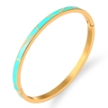 Bracciale rigido in acciaio dorato con smalto turchese e chiusura a fibbia laterale - Gold Green 8 (Diagonal Stripes)