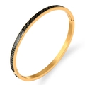 Bracciale rigido in acciaio inossidabile dorato con griglia in smalto nero e onde - Gold Black 2 (Grid Pattern)