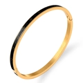 Bracciale rigido in acciaio al titanio dorato con smalto nero e motivi a stella - Gold Black 3 (Cross Star)