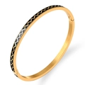 Bracciale in acciaio inossidabile dorato con motivo a onde in smalto bianco e nero - Gold Black 5 (Sawtooth Wave)