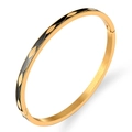 Bracciale rigido dorato in acciaio inossidabile con onde in smalto nero e cerniera - Gold Black 6 (Leaf Pattern)