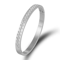 Bracelet jonc en acier inoxydable argenté poli avec strass en cristal à plusieurs rangées - Style Femme / 6mm / Argent