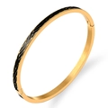 Bracciale rigido in acciaio dorato con smalto nero a onde e chiusura a cerniera - Gold Black 7 (V Pattern)