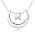 Collar de acero inoxidable pulido con colgante de luna y estrella grabado Love - Oro blanco