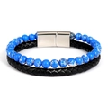 Men's double-layer bracelet with blue marble stones, black braided leather and magnetic clasp - Blue Marble Pattern (Style 2)