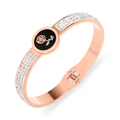 Rose gold stainless steel bracelet with black shell floral center and crystal pave - Rose Gold