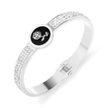 Polished silver spring cuff bracelet featuring a black rose shell and zircon accents - Silver