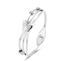 Silver triple-strand butterfly bangle with sparkling frosted finish and zircon stone beads - Silver