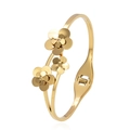 Rose gold stainless steel flower bangle with crystal petals and polished finish - Gold