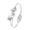 Elegant silver stainless steel hinged bangle with three layered flower petal accents - Silver