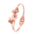 Rose gold stainless steel flower bangle with triple layered petals and crystal accents - Rose Gold