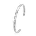 Minimalistische roestvrijstalen open armband met tarwe-aar textuur voor dames en heren - Zilver