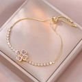 Adjustable rose gold flower tennis bracelet with purple pear-cut zircon petals - Four-Leaf Clover Style (TS0208) / Purple
