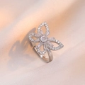 Elegant adjustable silver butterfly ring featuring sparkling zircon inlay on satin fabric - Butterfly Ring Gold