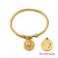Bracciale rigido in acciaio inossidabile dorato a treccia con ciondolo a moneta vintage - Statua della Libertà 1944 (Stile 7)