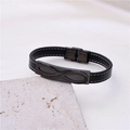 Infinity titanium steel and black leather double layer bracelet with white stitching detail - Gun Black Style