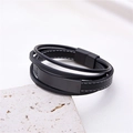 Mehrlagiges Herren-Lederarmband in Schwarz mit mattem Magnetverschluss auf hellem Stein - Mattschwarzer Metallstil / Schwarz