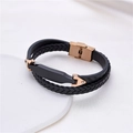 Doppellagiges Herrenarmband aus schwarzem Leder und Geflecht mit Roségold-Details - Roségold Stil (Stil 3)