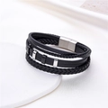 Mehrlagiges geflochtenes Lederarmband mit farbigen Metallakzenten und Magnetverschluss - Schwarzer Mehrlagiger Geflochtener Stil / Schwarz