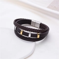 Mehrlagiges Lederarmband für Herren mit Magnetverschluss und zweifarbigen Metallringen - Dunkelbrauner Mehrlagiger Geflochtener Stil / Dunkelbraun