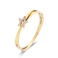Gold-tone titanium steel star bangle with double crossed bands and inlaid rhinestones - Gold