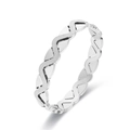 Minimalist wave pattern stainless steel bangle with polished and frosted finish texture - White Gold