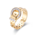 Anillo de hebilla de cinturón dorado con pedrería brillante y diseño geométrico calado - US 6 / Dorado