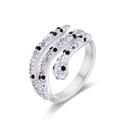 Elegante anillo de serpiente multicapa con cristales blancos y negros en acero plata - US 6 / Color acero