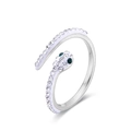 Anillo de serpiente plateado con cristales brillantes y ojos de piedras preciosas verdes - US 6 / Color acero
