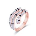 Elegante anillo de serpiente multicapa en oro rosa con cristales blancos y negros - US 6 / Rosa oro