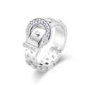 Anillo con hebilla de plata con pavé de cristales y patrón geométrico de acero inoxidable - US 6 / Color acero
