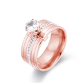 Elegante anillo de acero de titanio oro rosa con circón grande y micro-pavé - US 6 / Rosa oro