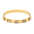 Brazalete de acero inoxidable chapado en oro con cinco circonitas rectangulares engastadas - Estilo Piedra Clara / Dorado Blanco