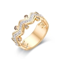 Anillo de acero inoxidable dorado con diseño de zigzag y pedrería blanca y marrón - Número 6 / Dorado